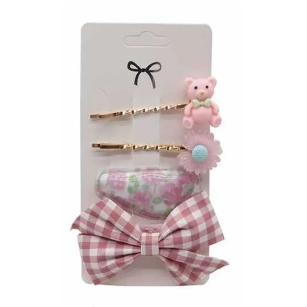 Hair pins fashion bear flower ribbon hair pin 4PC set Pink anime LA Comic Con